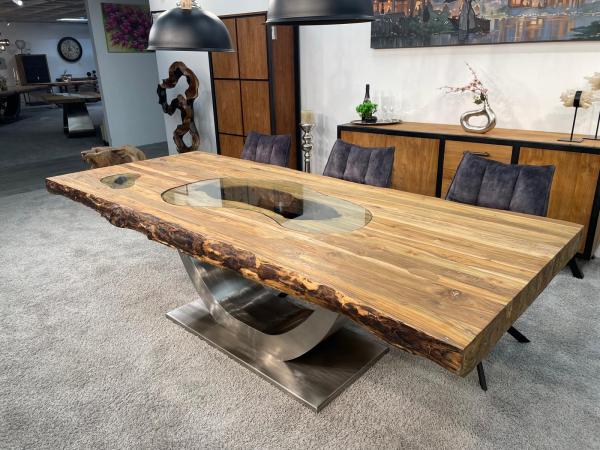 Vollmassiver Echtholztisch "Deep Island", ca. 250 x 102-103 x 77 cm mit 9,5 cm starker Tischplatte