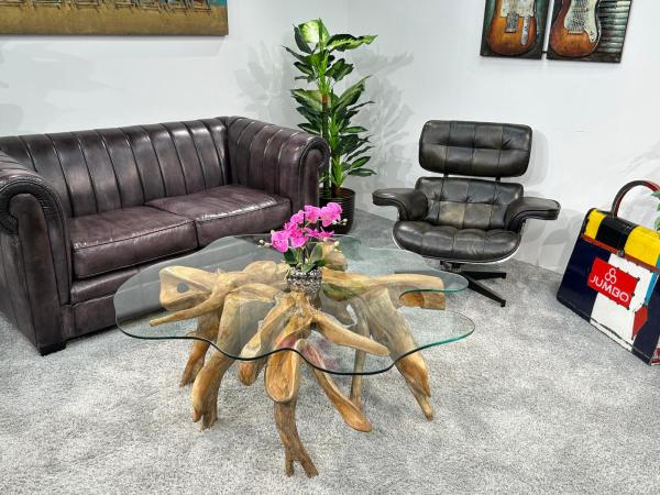 Sonderangebot Couchtisch aus einer Baumwurzel (ca. 130,5 x 128 x 46 cm) mit Glasplatte