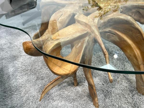 Sonderangebot Couchtisch aus einer Baumwurzel (ca. 130,5 x 128 x 46 cm) mit Glasplatte