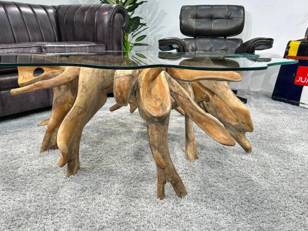 Sonderangebot Couchtisch aus einer Baumwurzel (ca. 130,5 x 128 x 46 cm) mit Glasplatte