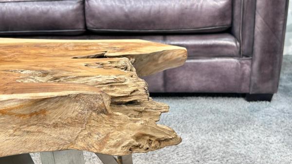 Wohnzimmertisch aus Teakholz mit Glasplatte, ca. 116x73x41 cm