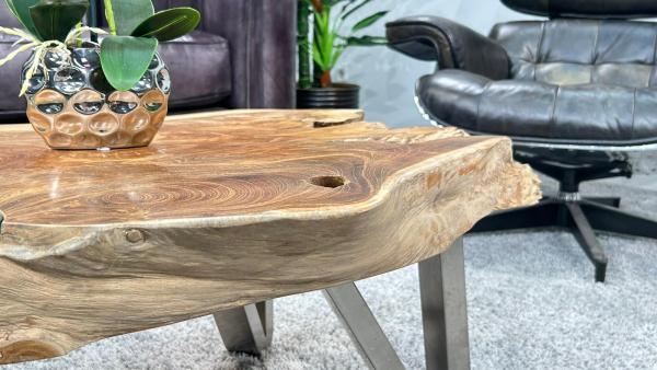 Teakholz-Wohnzimmertisch mit Metallbeinen, 116x73x41 cm