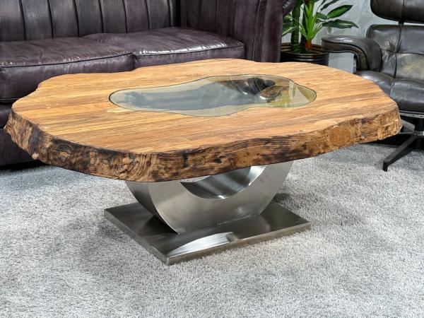 Couchtisch vollholztisch fusion baumkantentisch