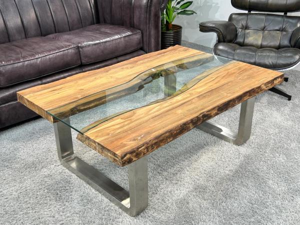 Echtholz Wohnzimmertisch "Old Elements", ca. 120 x 82 x 45 cm, aus recycelten Massivholzbohlen