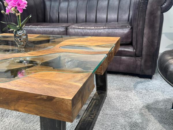 Wooden coffee table with glass inlays, 100x80x45 cm