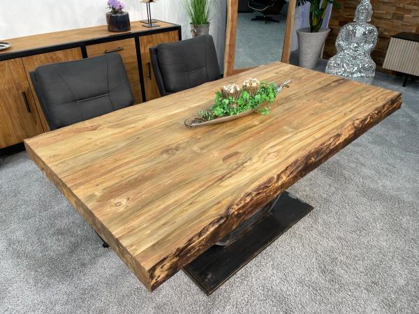 massiver Teakholz Esstisch mit Halbmondfuss