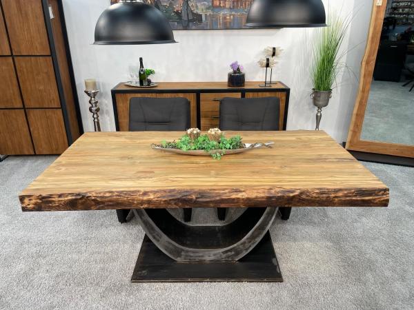 massiver Teakholz Esstisch mit Halbmondfuss
