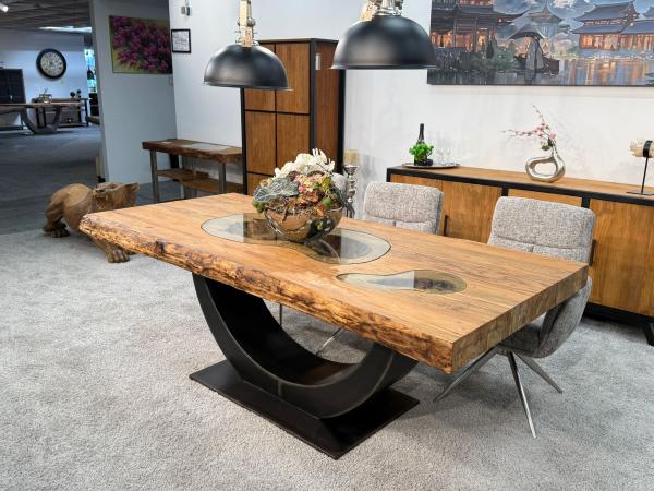 Stilvoller Esstisch aus massivem Teakholz und Glas 220 cm