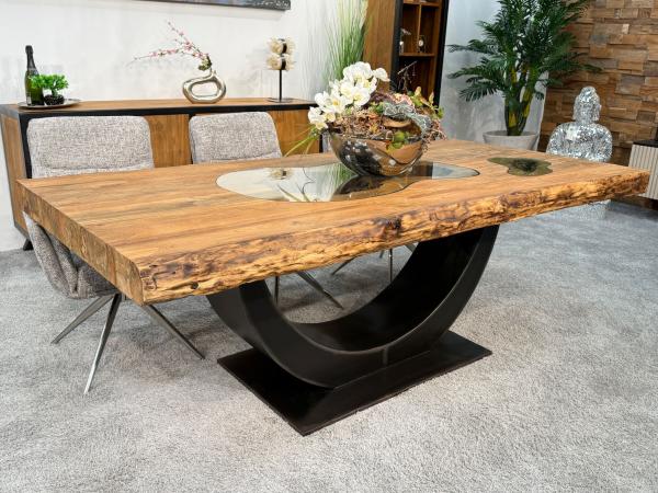 Stilvoller Esstisch aus massivem Teakholz und Glas 220 cm