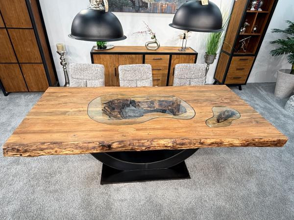 Stilvoller Esstisch aus massivem Teakholz und Glas 220 cm