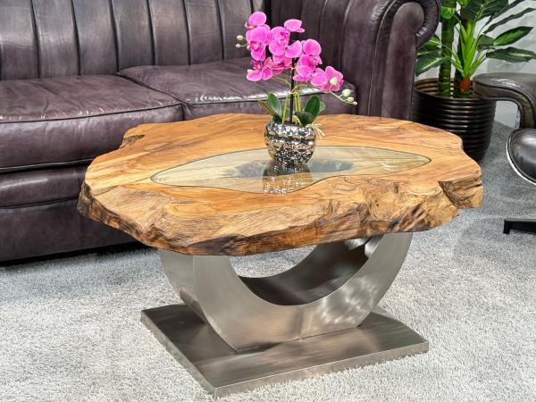 Massivholz Couchtisch Baumstamm Baumscheibe Expression Handarbeit