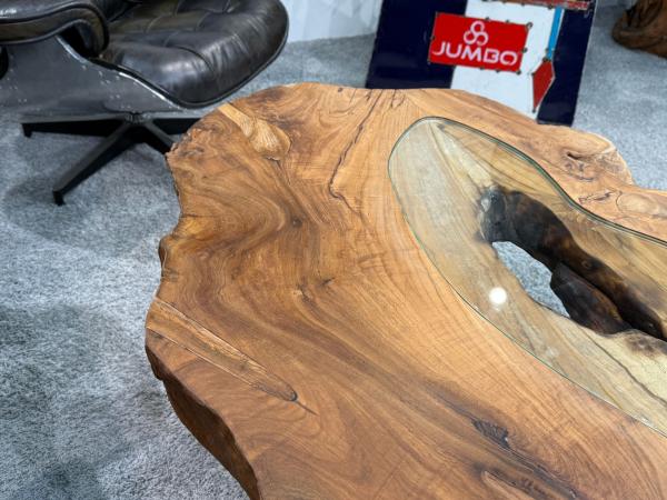 Massivholz Couchtisch Baumstamm Baumscheibe Expression Handarbeit