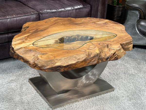 Massivholz Couchtisch Baumstamm Baumscheibe Expression Handarbeit