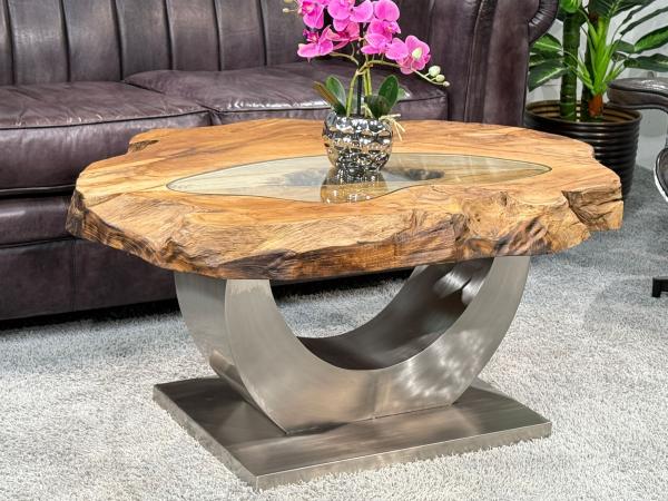 Massivholz Couchtisch Baumstamm Baumscheibe Expression Handarbeit