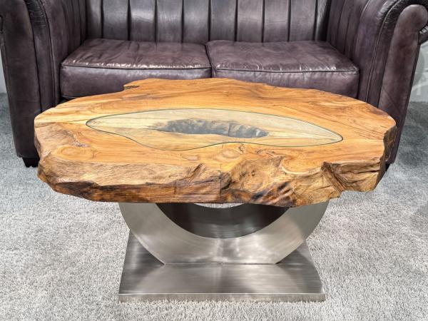 Massivholz Couchtisch Baumstamm Baumscheibe Expression Handarbeit