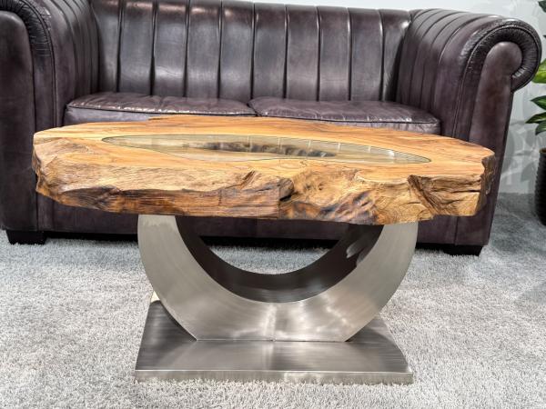 Massivholz Couchtisch Baumstamm Baumscheibe Expression Handarbeit