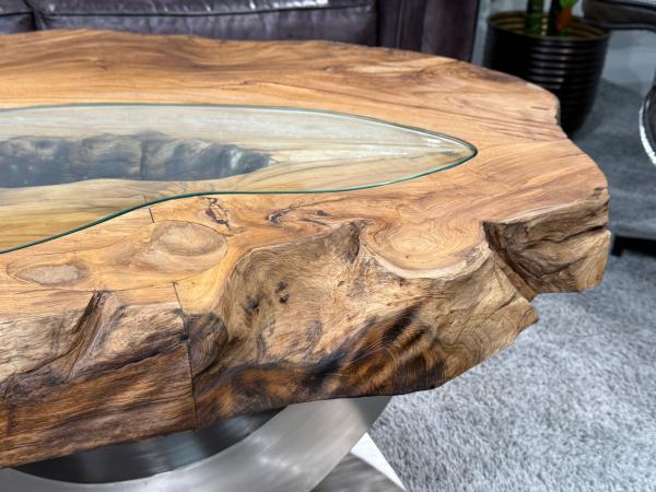 Massivholz Couchtisch Baumstamm Baumscheibe Expression Handarbeit