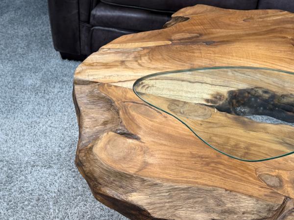 Massivholz Couchtisch Baumstamm Baumscheibe Expression Handarbeit