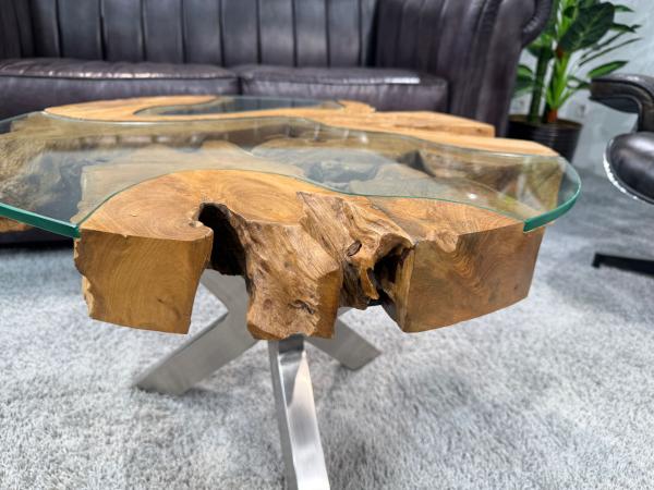 Wohnzimmertisch rund aus Teakholz