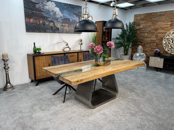 Esstisch / Massivholztisch "Deep Island U ca. 200 x 99,5 x 78 cm aus recyceltem Altholz