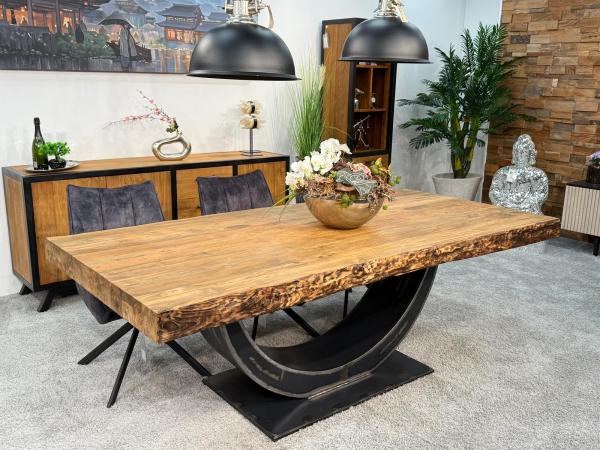 Wohnzimmertisch Deep Island 220x100 aus massivem Altholz und Edelstahl