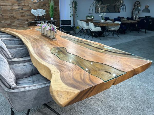 Last Item Large Conference Table / Dining Table approx. 399 x 107-133 x 75 cm made from a solid Suar wood slab