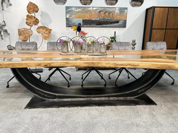 Last Item Large Conference Table / Dining Table approx. 399 x 107-133 x 75 cm made from a solid Suar wood slab