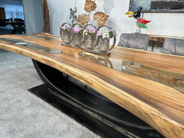 Last Item Large Conference Table / Dining Table approx. 399 x 107-133 x 75 cm made from a solid Suar wood slab