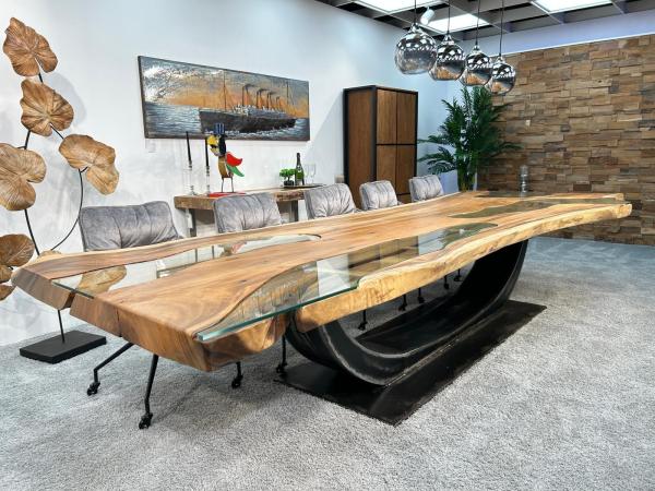Last Item Large Conference Table / Dining Table approx. 399 x 107-133 x 75 cm made from a solid Suar wood slab