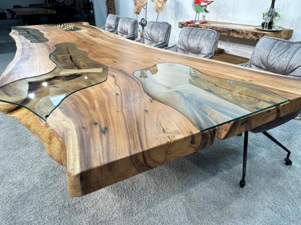 Last Item Large Conference Table / Dining Table approx. 399 x 107-133 x 75 cm made from a solid Suar wood slab