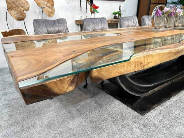 Last Item Large Conference Table / Dining Table approx. 399 x 107-133 x 75 cm made from a solid Suar wood slab
