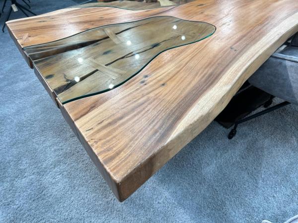 Last Item Large Conference Table / Dining Table approx. 399 x 107-133 x 75 cm made from a solid Suar wood slab