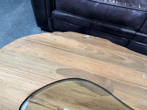 Organisch ovaler Couchtisch Fusion Holz Altholz Stahl rustikal