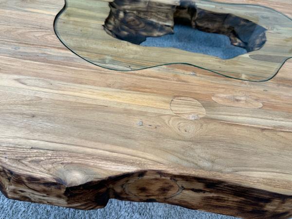 Organisch ovaler Couchtisch Fusion Holz Altholz Stahl rustikal