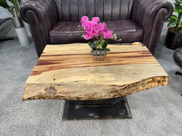 Baumstamm Couchtisch Tamarind 96 cm mit Tischgestell aus Stahl