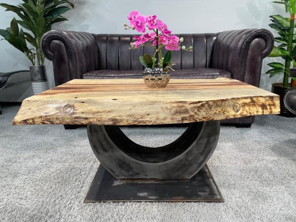 Baumstamm Couchtisch Tamarind 96 cm mit Tischgestell aus Stahl