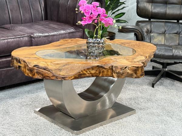 Massivholz Couchtisch Baumstamm Baumscheibe Expression Handarbeit