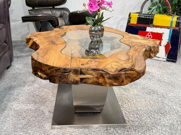 Massivholz Couchtisch Baumstamm Baumscheibe Expression Handarbeit