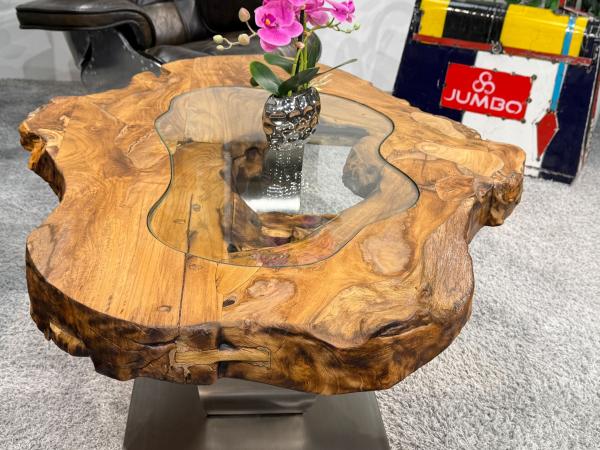 Massivholz Couchtisch Baumstamm Baumscheibe Expression Handarbeit