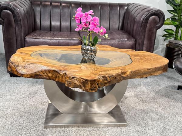 Massivholz Couchtisch Baumstamm Baumscheibe Expression Handarbeit