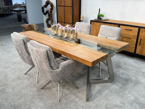 Massivholz Esstisch Elements 200 cm Teakholz mit Glaseinlage