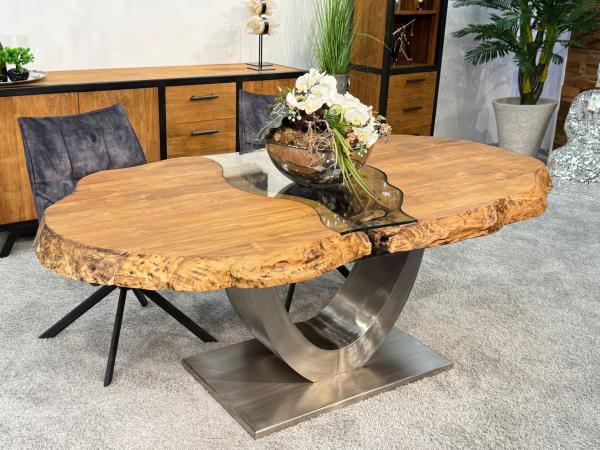 Besprechungstisch Massivholztisch Esstisch Glaseinlage