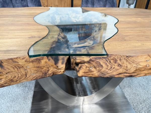 Besprechungstisch Massivholztisch Esstisch Glaseinlage