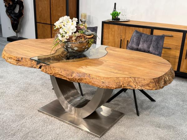 Besprechungstisch Massivholztisch Esstisch Glaseinlage