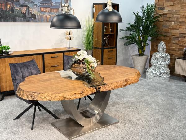 Besprechungstisch Massivholztisch Esstisch Glaseinlage