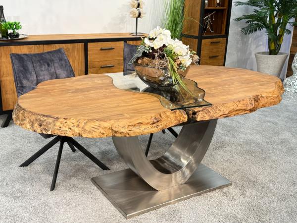 Besprechungstisch Massivholztisch Esstisch Glaseinlage