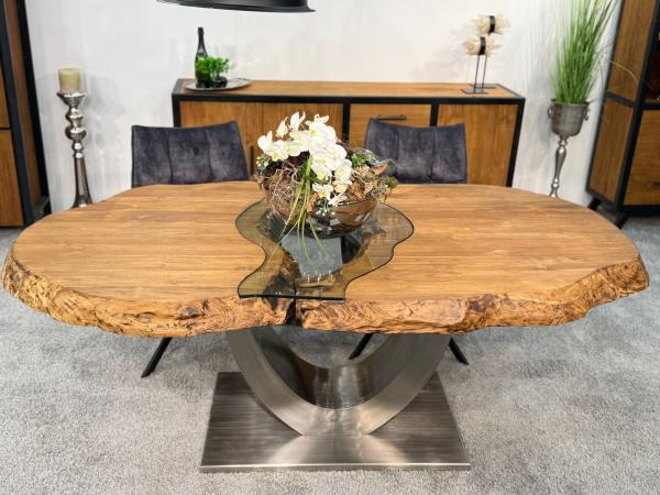 Besprechungstisch Massivholztisch Esstisch Glaseinlage