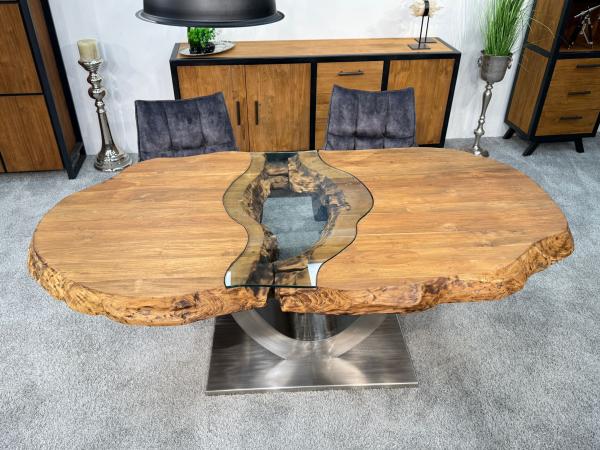 Besprechungstisch Massivholztisch Esstisch Glaseinlage