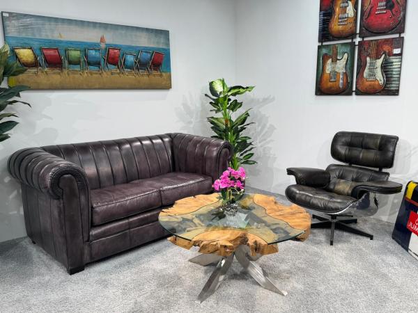 Sofatisch "Sunrise" aus Teakholz und Glas rund