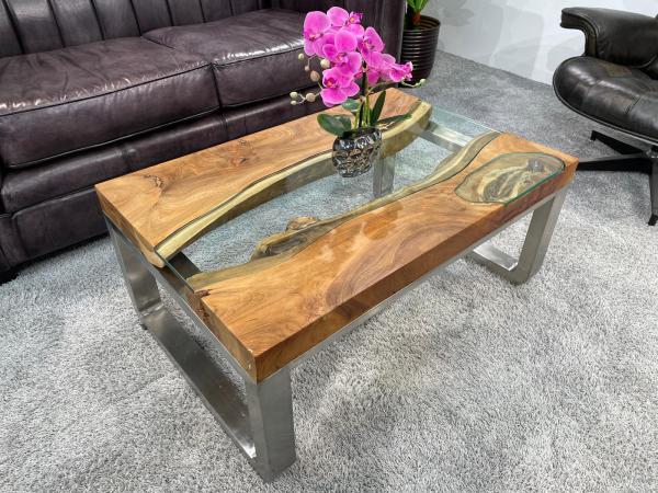 Handgefertigter Wohnzimmertisch aus massivem Teakholz 90cm